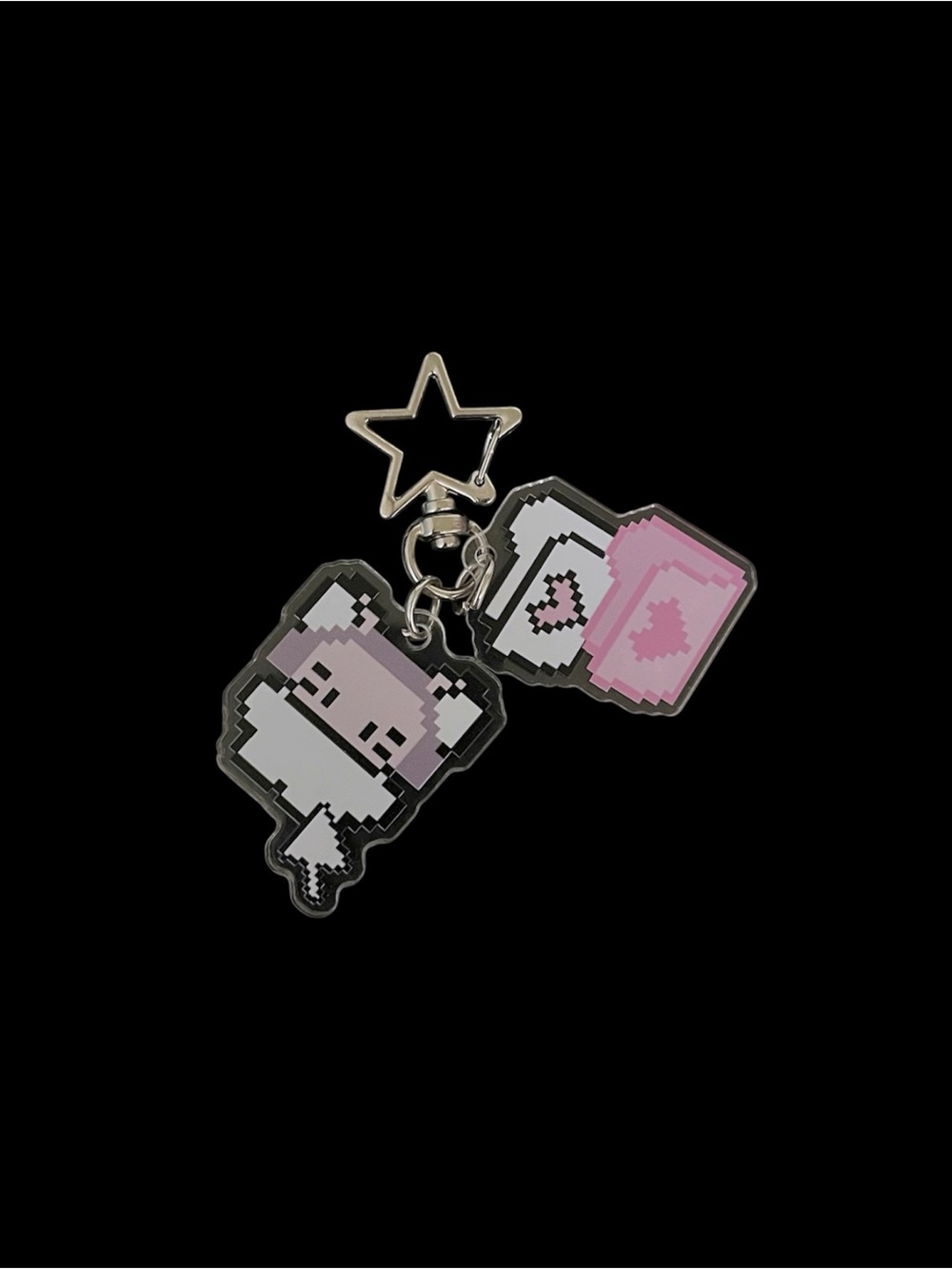 Cute Character White Pink Heart Messenger Folder Clear Acrylic Star Keychain